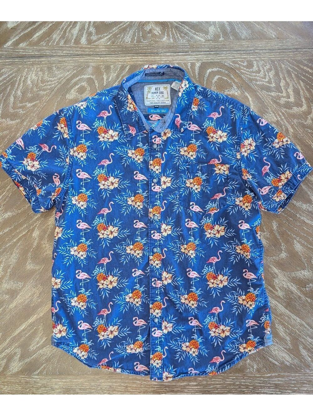 MBX Premium Goods Blue Short-Sleeve Tropical Button-Up Shirt
